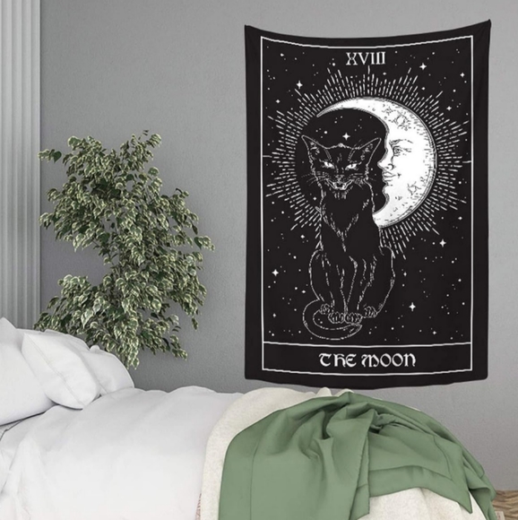 XL Black Cat Tarot The Moon Card Wall Art Cards Tapestry Kitties Kitty Cats New - Picture 3 of 5